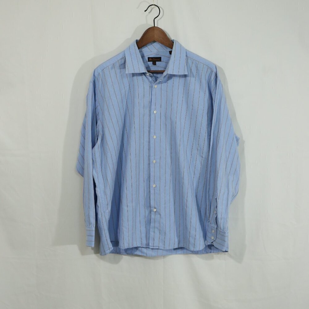 Ben Sherman Men’s Dress Shirt XL 17.5 32/33 Blue Stripe Long Sleeve Button Front